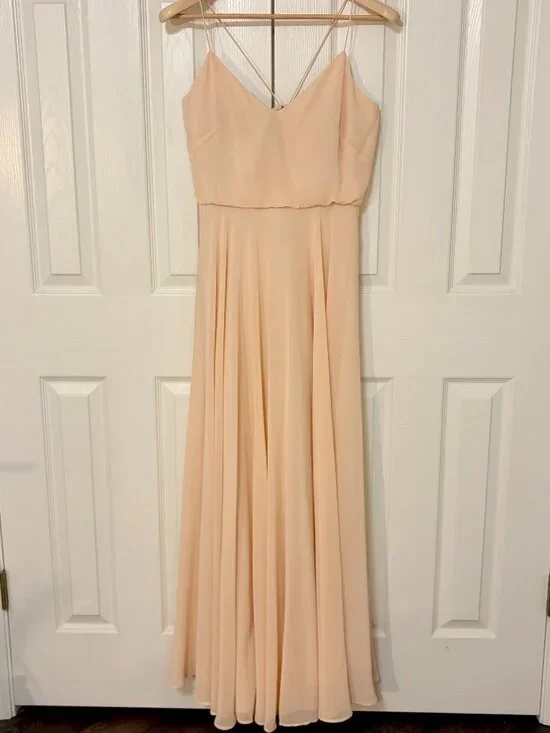 Jenny Yoo Inesse Blush Chiffon Maxi Dress Size 6 BHLDN Bridesmaid Formal - Picture 3 of 10